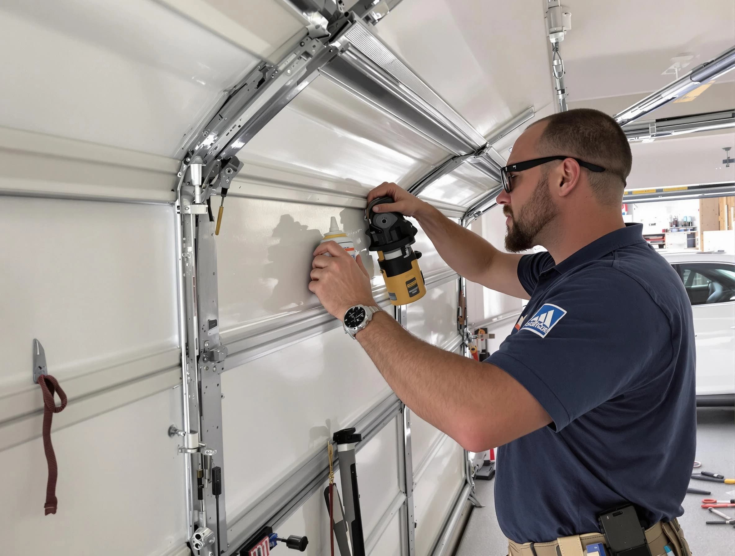 Cape Coral Garage Door Repair technician performing comprehensive noise reduction service in Cape Coral