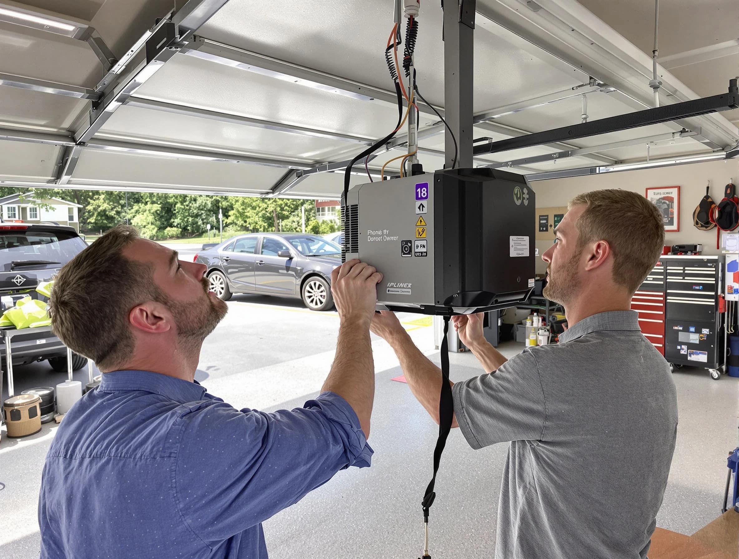 Cape Coral Garage Door Repair technician installing garage door opener in Cape Coral