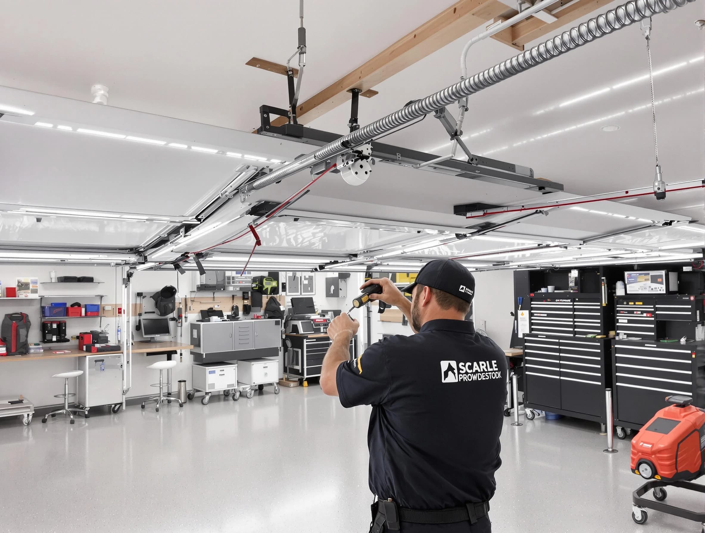 Cape Coral Garage Door Repair technician repairing overhead garage door in Cape Coral