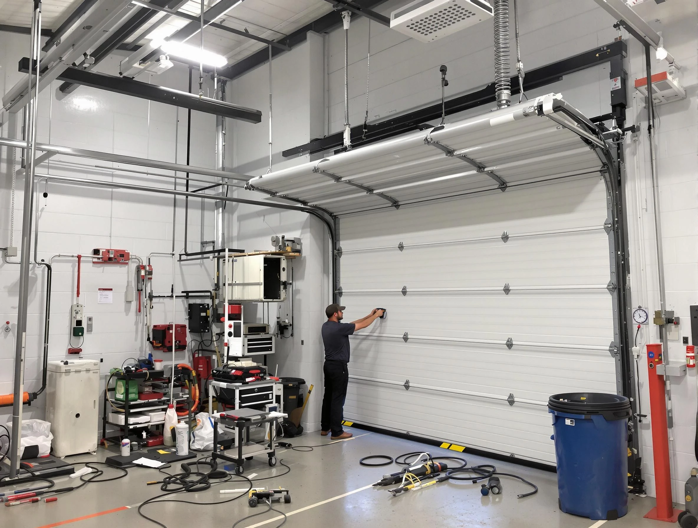 Cape Coral Garage Door Repair certified technician performing commercial door repair at a Cape Coral business facility
