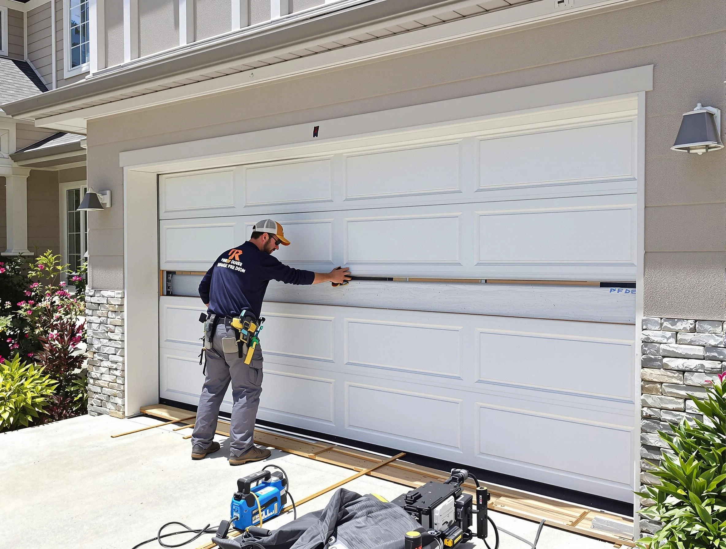Cape Coral Garage Door Repair team performing complete garage door replacement at Cape Coral residence