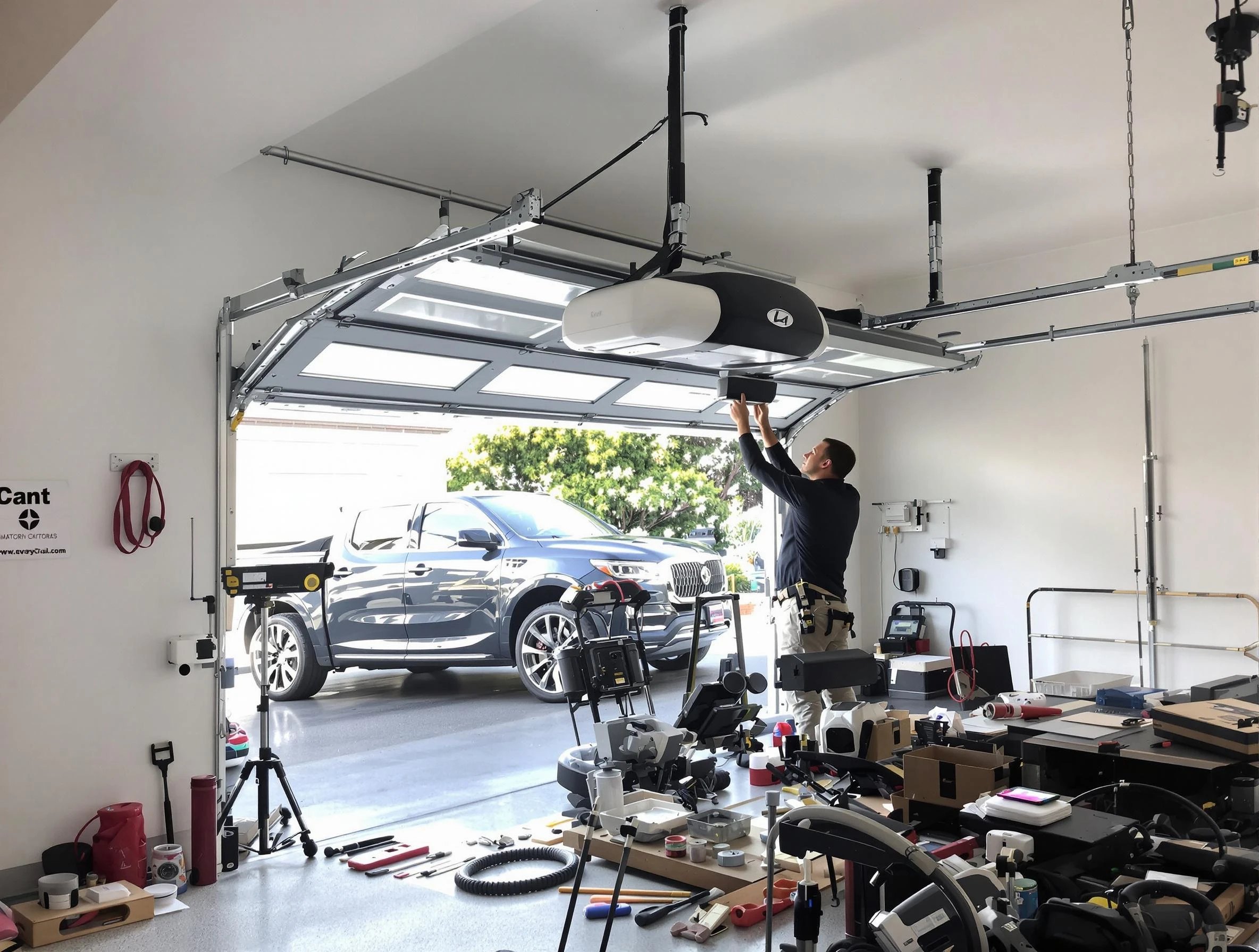 Cape Coral Garage Door Repair specialist installing smart garage door opener system in Cape Coral home