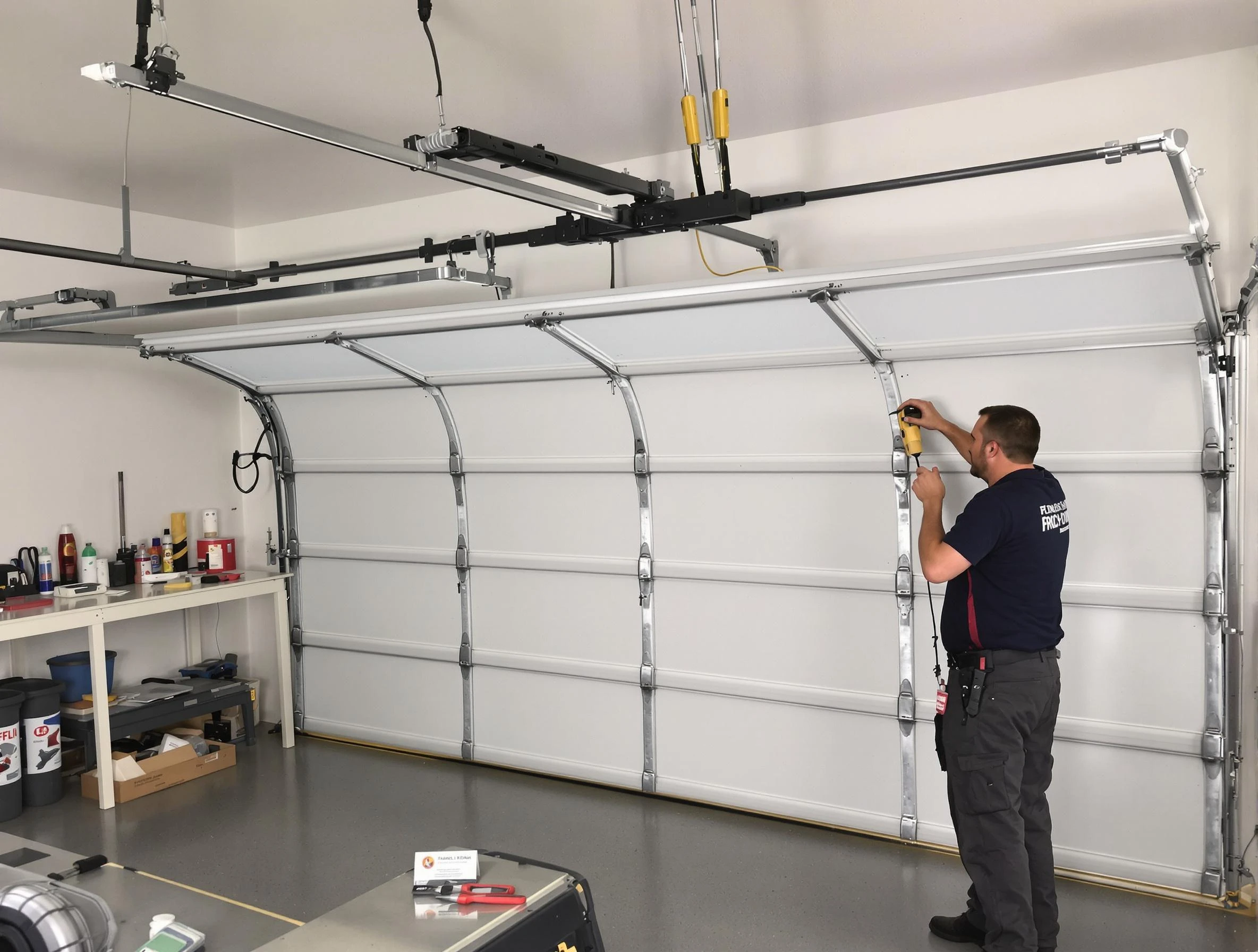 Cape Coral Garage Door Repair certified technician performing overhead door system repair in Cape Coral