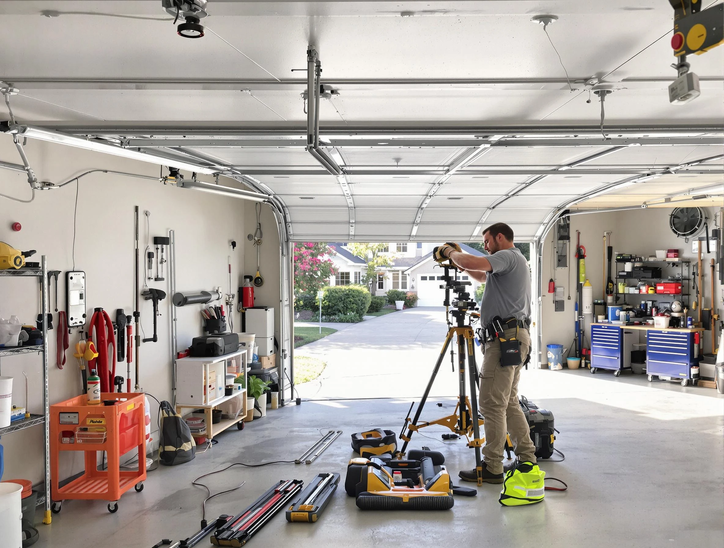 Cape Coral Garage Door Repair specialist performing laser-guided track alignment in Cape Coral